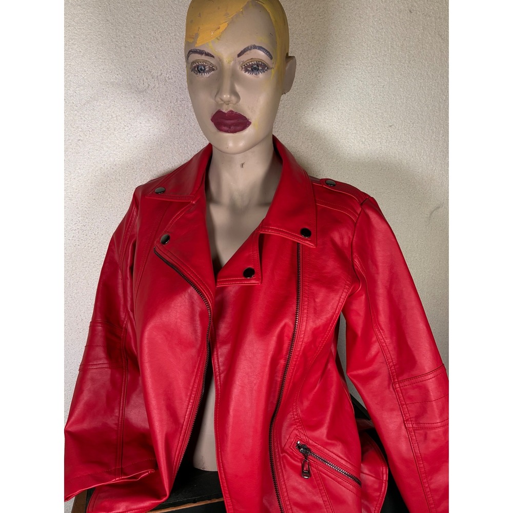 Youngsoul Kids Moto Jacket Kids 150cm Red Excellent Faux Leather Biker Zip Up